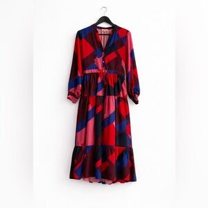 Designer Suncoo Paris Geometric Red and Blue Women's Dress size T1
